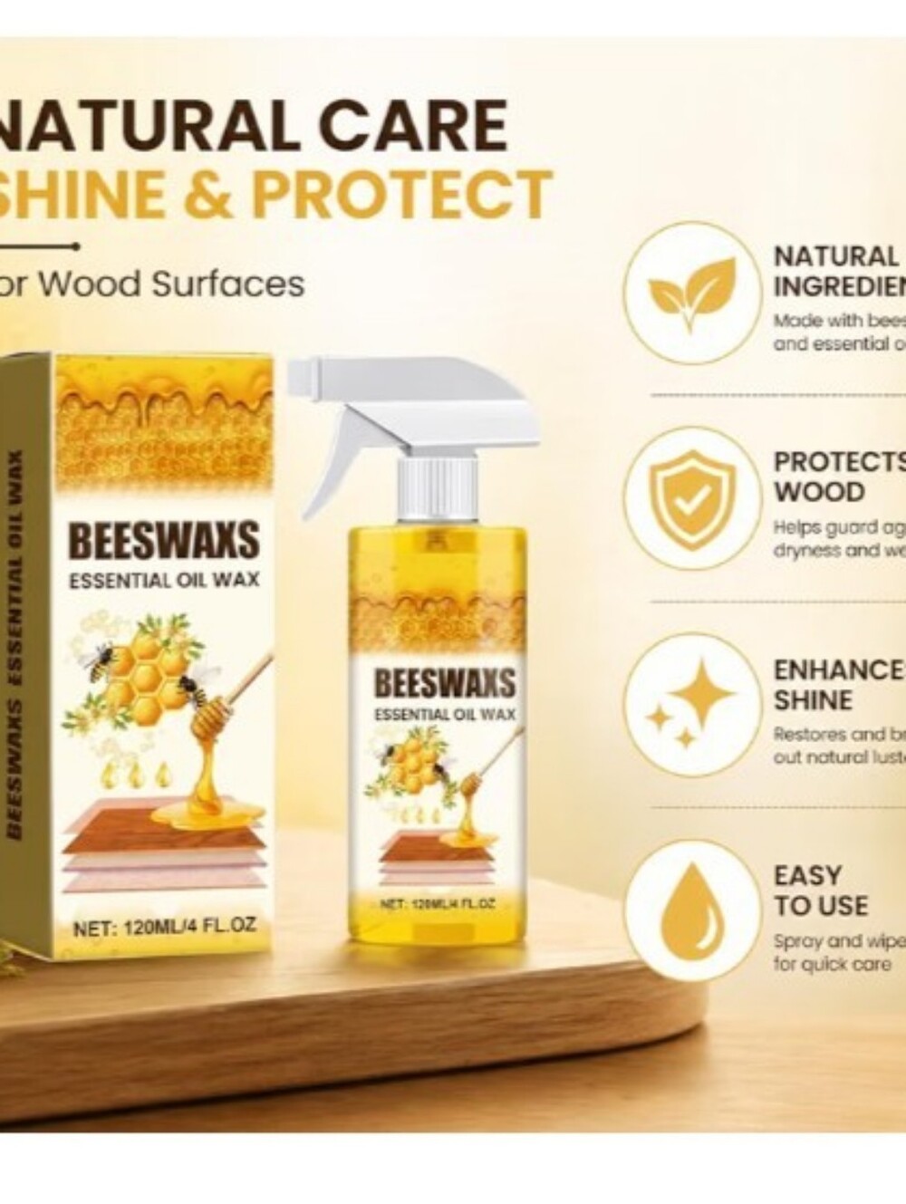 ❤️Beeswax Essential Oil Wax Spray - Natural Yellow Wood Shine & Protect